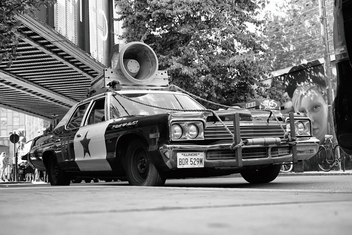 The All New Blues and Soul Revue's 1974 Dodge Monaco Bluesmobile replica